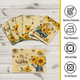 pinata Sunflower Kitchen Decor, Sunflower Placemats, Farmhouse Yellow Place Mats Set of 6 for Kitchen Dining Room Table Decoration, Decorative Summer Fall with Rectangle Pad Placemat
