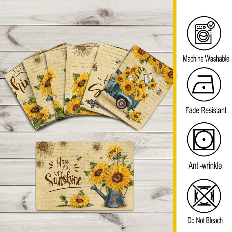pinata Sunflower Kitchen Decor, Sunflower Placemats, Farmhouse Yellow Place Mats