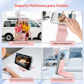 Soporte magnético para teléfono, Plegable trípode magnético del teléfono, ajuste de ángulo y fuertes imanes PU soporte del teléfono de cuero, compatible con todos los teléfonos inteligentes (Rosa)