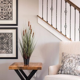 Oakestry 24" Artificial Straight Grass and Cattails Potted Faux Green Plant Black Pot Indoor Home Office Tabletop Decor Realistic Decorative Greenery Accent Maintenance Free Modern Minimalist Design