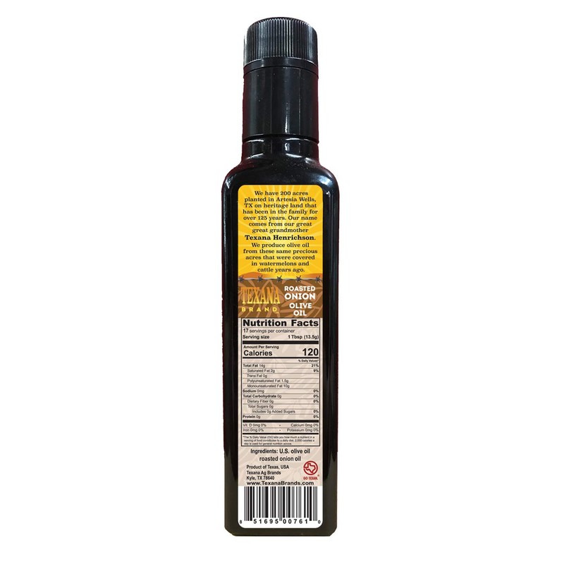 Texana Brand Roasted Onion Infused Olive Oil, 250ml (8.5oz)