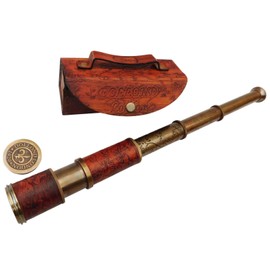 Handheld Telescope in Leather Box Brass Antique Style Pirate Spyglass Navigation Marine Collector Baptism Gift, Kids Gifts for Sailor Father Birthday Gift, Graduation Gift