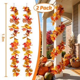 2 Pack 5.9Ft Artificial Autumn Maple Leaf Garland, Fall Leaves Hanging Vine