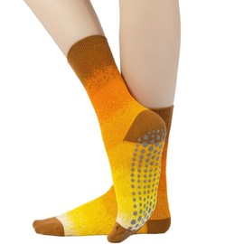 Yoga Pilates Socks with Grips for Women Non Slip Gradient Color-Blocked Cushioned Crew Socks for Barre Ballet Dance (One Size, Yellow)