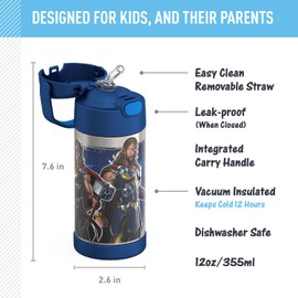 THERMOS FUNTAINER Botella de acero inoxidable con aislamiento al vacío para niños, Thor de 12 onzas