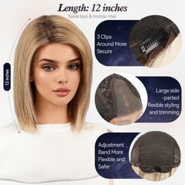 starluck Human Hair Wig Lace Front Wigs Real Human Hair Wigs For Women Wig Side Part 6"*5"*2" HD Lace Ligth Brown 12 Inch Realistic and Natural for Daily Party Use