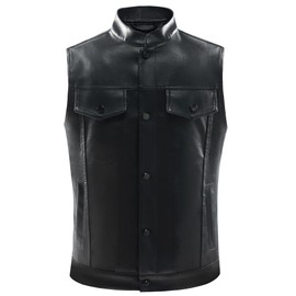 NAVEKULL Men's Leather Motorcycle Vest Black Vintage Riding Biker Faux Leather Vests with 5 Pockets