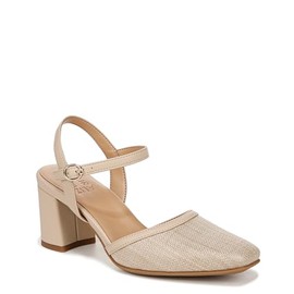 Naturalizer Women Wave Ankle Strap Closed Toe Dress Heels, Tan Straw, 8.5 Wide