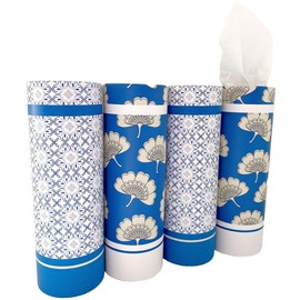 Car Tissues Holder with Facial Tissues - 4 PK - Travel Tissue Tubes Box Container Perfect Fit for Car Cup Holder Car Tissues Cylinder (Blue)