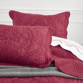 CHIXIN Microfiber King Pillow Shams Set of 2 - Quilted Decorative Pillow Covers - Wine Red - Size (20" x 36")