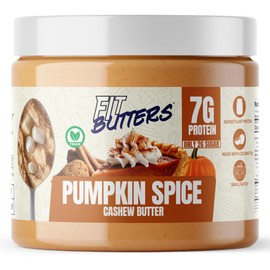 Fit Butters Pumpkin Spice Cashew Butter (Vegan) - Added Plant Protein and Coconut Oil, Low Carb, Low Sugar, Complete Protein Dessert Flavored Nut Butter