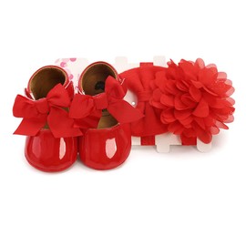 YWY Baby Girls Shoes Princess Bowknot Non-Slip Mary Jane Shoes First Walkers Shoes 12-18 Months Red