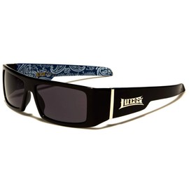 LOCS Black Harcore 58 Blue Bandana Inside Sunglasses + Free Micro Fiber Bag, Black / Blue Bandana Inside, Dimensions: 1.5h x 5.5w