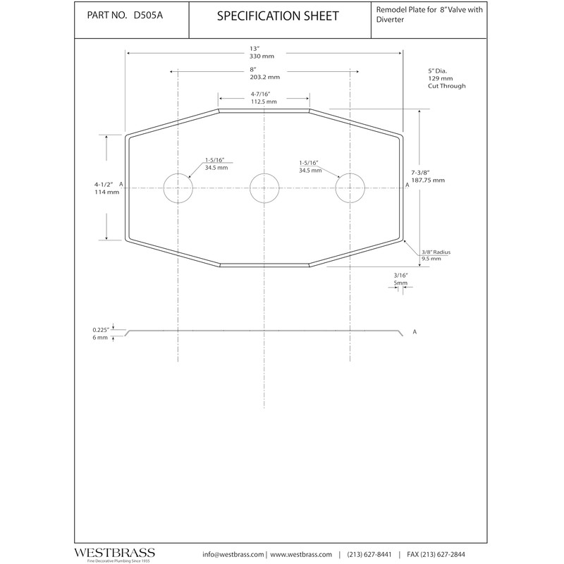 Westbrass Three-Hole Remodel Plate, Polished Chrome, D505-26, 1 Pack