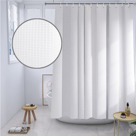 YISURE Shower Curtain 72 x 84 White Waffle Fabric, Extra Long Polyester Cloth Shower Curtains for Bathroom Washable with Metal Grommets, Width 72 x Height 84inch