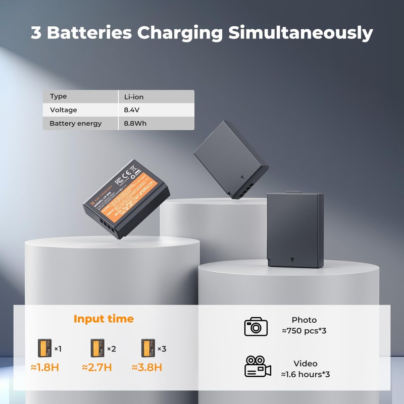 K&F Concept LP-E10 Battery 3-Pack and Upgraded LCD Charger Compatible