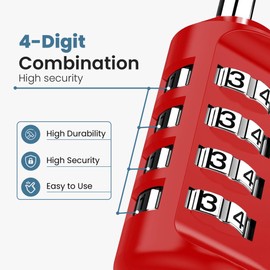 Sparkiva Combination Padlock with Code, 4 Digit Heavy Duty Lock Weatherproof & Rust-Resistant 2 Pack Gym Locker Padlocks for School & Garage – Secure & Durable Code Padlock,Black & Red