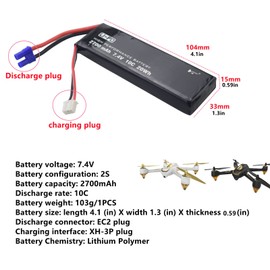 sea jump 2PCS 7.4V 2700mAh 10C Battery for Hubsan H501S X4 H501C H501A H501M H501S W H501S pro Four-axis Aircraft Aerial Camera UAV Spare Parts