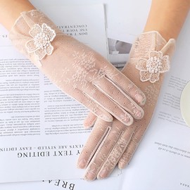 SUNTRADE Women Summer Non-slip Touchscreen Lace Gloves, UV Protection Glove for Driving Wedding Parties, Beige, One Size