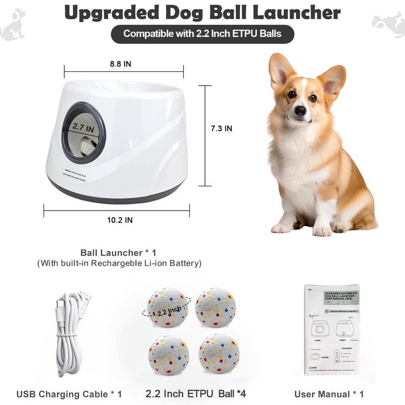 MEKAPLE Automatic Dog Ball Launcher, Upgraded Interactive Dogs Balls Thrower