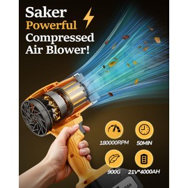 TerraLang Electric Cordless Leaf Blower,320000RPM Adjustable Gear Handheld Leaf Blower with 2 * 4.0Ah Batteries and Charger Included.Power blowers for Lawn Debris.