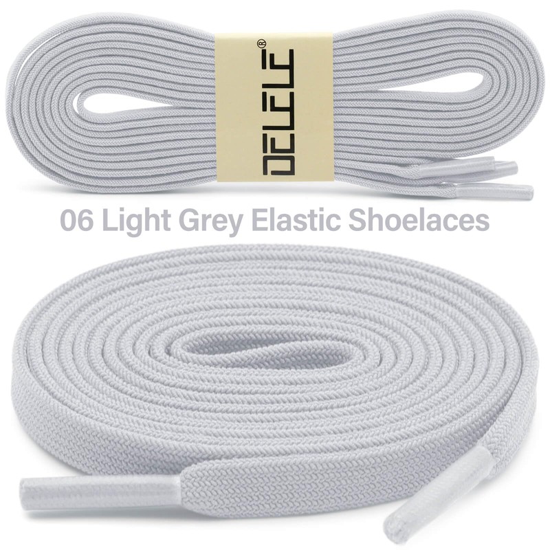 DELELE Flat Elastic Shoe Laces: Light Grey Stretch Shoelaces for