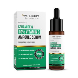 Dr. Sheth's Ceramide & 10% Vitamin C Ampoule Serum|Bright & Glowing Skin|Barrier Repair|Reduces Pigmentation|Highly Effective|For Beginners|99% Pure Grade Vitamin C|All Skin Types|30Ml
