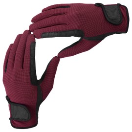 AF Equestrian AFE Ladies Horse Riding Gloves Track Fabric Gloves Synthetic Leather Equestrian Black Stretch Fabric Pink Purple Lilac Grey Burgundy (Medium)