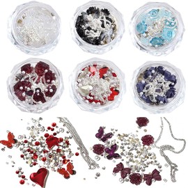 LIKENNY Butterfly Flower Nail Parts, Nail Deco Parts, 3D Shape, 6 Cases, Pearl, Nail Art Parts, DIY Handicrafts, Ribbon, Beads, 3D, DIY Nail Chain, Rhinestones, Butterfly, Stylish