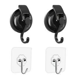 2 Stücke Schwarze Haken Und 2 Teile Transparente Haken, Saugnäpfe -Haken, Haushaltszubehör, Accessoires Für Hängende Gegenstände, Wasserdichte Saugbecher.