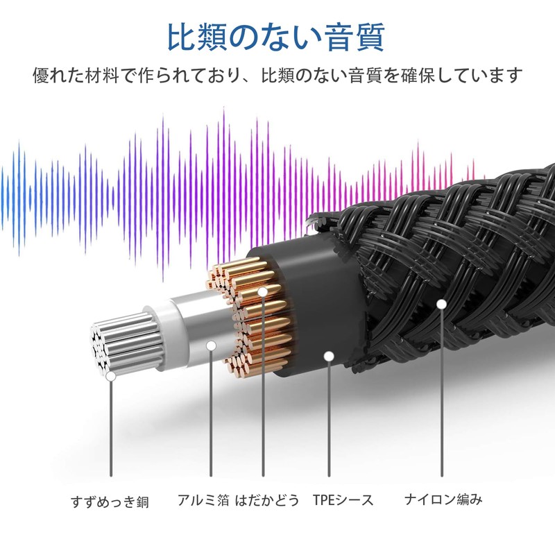 TRkinギターシールドギターケーブル長3 m S-L型プラグベースシールド高耐久ナイロン断線しにくい楽器用ケーブルベース/キーボード/アンプ/ドラム適用（ブラック）