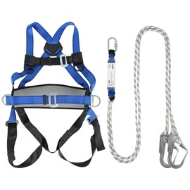 Btstil Fall Protection Harness, Fall Protection Safety Belt Set, 5-Point Full Body Arrest Harness with Safety Rope, Buffer for Outdoor, Tree Climbing, Mountaineering, Emergency Service (Blue)