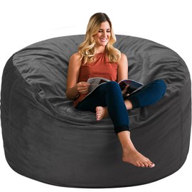 HABUTWAY Bean Bag Chair 3Ft Luxurious Velvet Ultra Soft Fur with High Rebound Memory Foam Bean Bag Chairs for Adults Plush Lazy Sofa with Fluffy Sponge 3' (Grey)