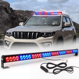 Emergency Strobe Lights 36 Inch Led Light Bar 32 Led 13 Flash Patterns Police Traffic Advisor Waterproof Warning Hazard Caution Turn Signals Vehicle Pickup Truck Roof Rear Head (35.5 Inch, Red/Blue)