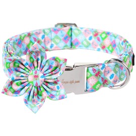 Unique Style Paws Summer Dog Collar with Floral Bow,Cotton Blue Bow Tie Puppy Collar,Boat Pattern Dog Bow Collar for Small,Medium,Large Dogs&Cats