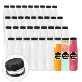 Holotap 24 Pack Empty PET Plastic Juice Bottles 16 OZ Clear Disposable Bulk Drink Bottles with Black Tamper Evident Caps Lids (16 OZ, Black)