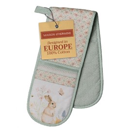 Maison d'Hermine Double Oven Mitts 100% Cotton 7"x35" Double Oven Mitt BBQ Cooking Gloves with Loop, Baking, Grilling, Home, Handling Hot Pans- Easter Decorations Spring/Summer (Easter Dew)
