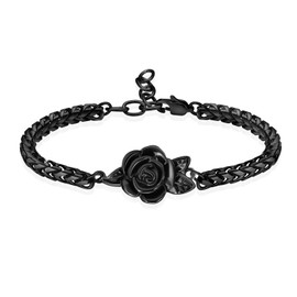 Minicremation Women's Adjustable Rose Urn Bracelet Ashes Holder Memorial Elegant Link Chain Keepsake Cremation Bangle to Hold Ashes (Black-A)