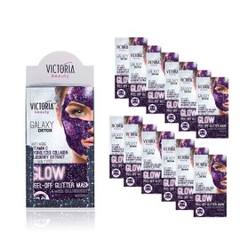 Victoria Beauty Galaxy Detox Glitter Glow Peel-Off Face Mask with Blueberry Extract, Hyaluronic Acid, Collagen, and Vitamin C – 12 masks bundle