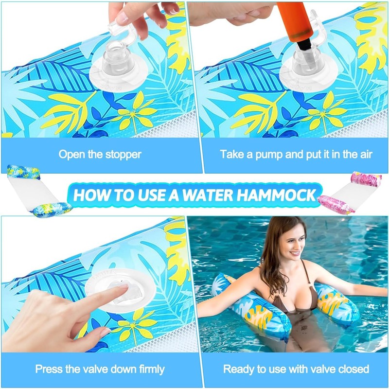 Swimming pool inflatable hammock, 5-piece set, including 3 water hammocks