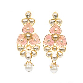 Crunchy Fashion Bollywood Jewellery Traditional Ethnic Bridal Bride Wedding Bridesmaid Pink Meenakari/Hand Painted Chandbaali Indian Earrings Jewelry For Women