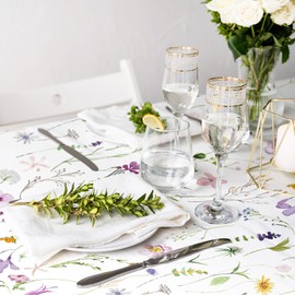 Generic AnyDesign Floral Tablecloth Rectangle Watercolor Wildflowers Fabric Table Cloth Washable Flower Table Cover for Picnic Dinner Table Decoration, 60 x 104 Inch