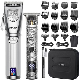 GLAKER Cordless Hair Clipper Kit ‚Äì Hair Trimmer for Men, Sharp Blades, LED Display, 15 Guide Combs, Travel Case, and Storage Comfort - 6026:_Silver
