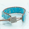 MLD Trading Turquoise Beaded Bracelet w/ Vintage Clasp, Adjustable Leather