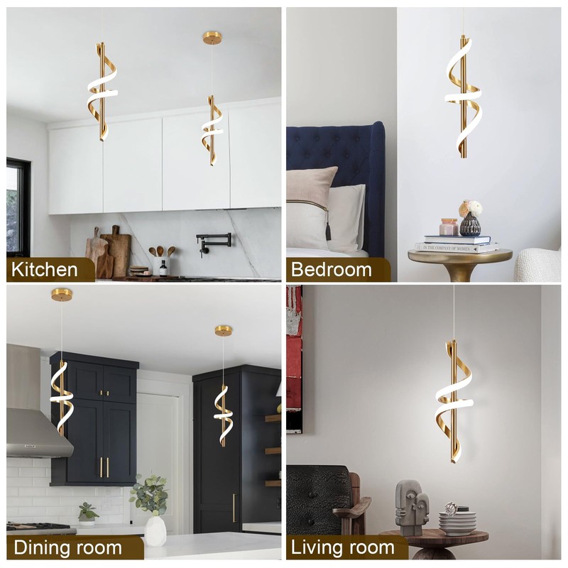 Vloitgol Spiral Led Pendant Light Fixtures, 5500K Gold Modern Led