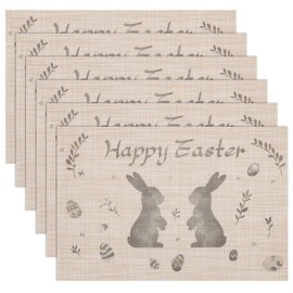 Banchif Washable Double-Sided Placemats Set of 6 Easter Egg Eucalyptus Leaf Table Decoration Easter Spring Banquet Place Mats Holiday Decorative Placemats Seasonal Place Mats Beige