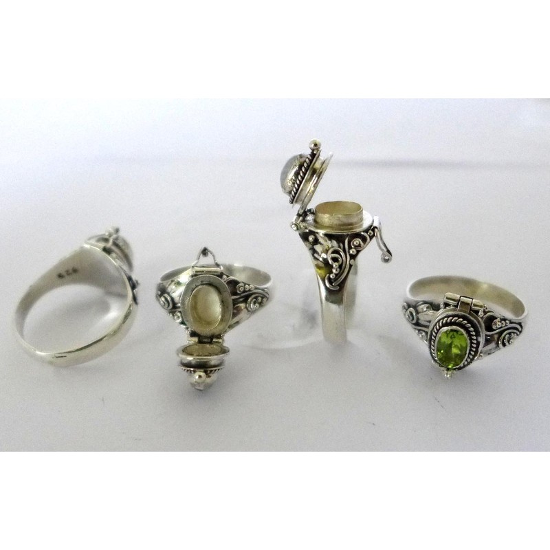 Poison Ring Bali Sterling Silver Locket Ring rainbow Moonstone AR04