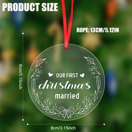 Our First Christmas Married Ornament 2024, 1st Engagement Gifts for Couples Crystal Wedding Shower Xmas Gifts Clear Hanging Decoration for Mr and Mrs Newlyweds (Style 2)