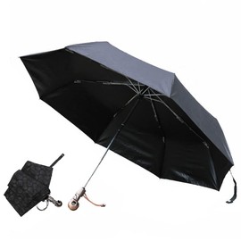 ThreeH Auto Open Close Umbrella Cool Skull Handle and Printed Skeleton Canopy Rain UV Protection Portable Lightweight 3 Folding Umbrella,Black