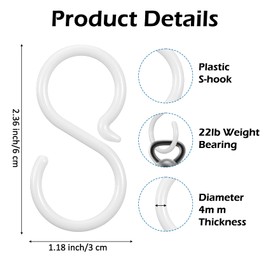 ValueBargain S Shaped Hooks, 30PCS Small White Plastic S Shaped Hooks with Flexible Neck for Kitchen Bedroom and Living Room